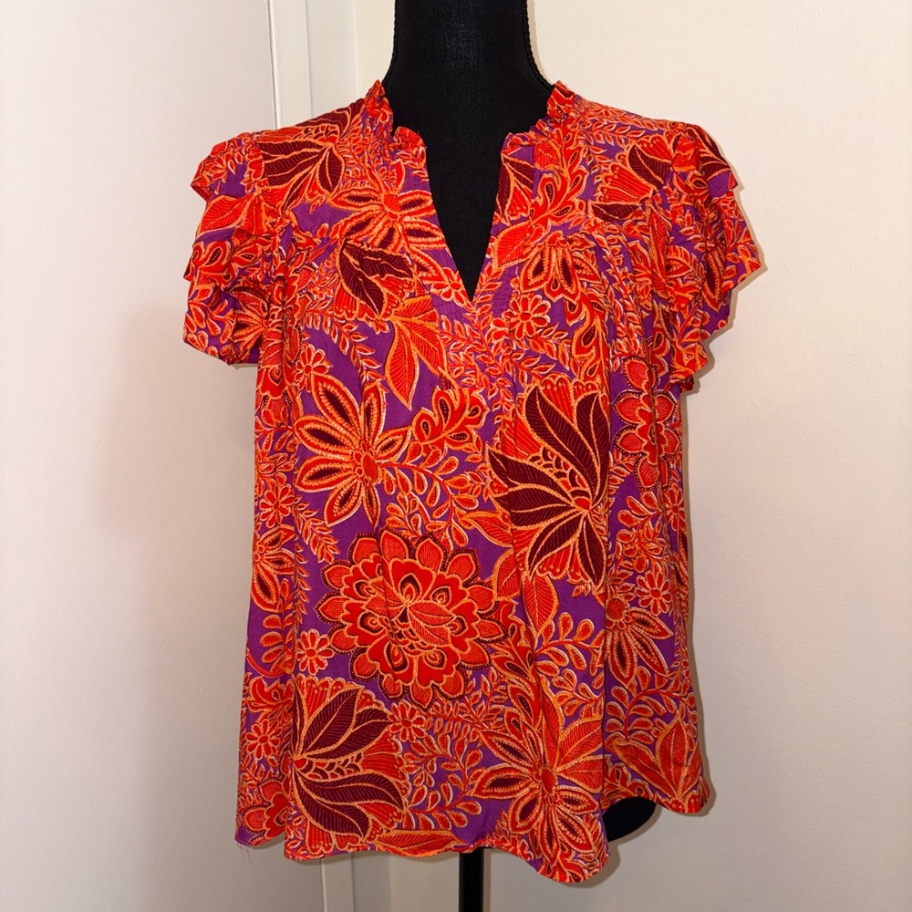 Floral Red and Orange Women's Top